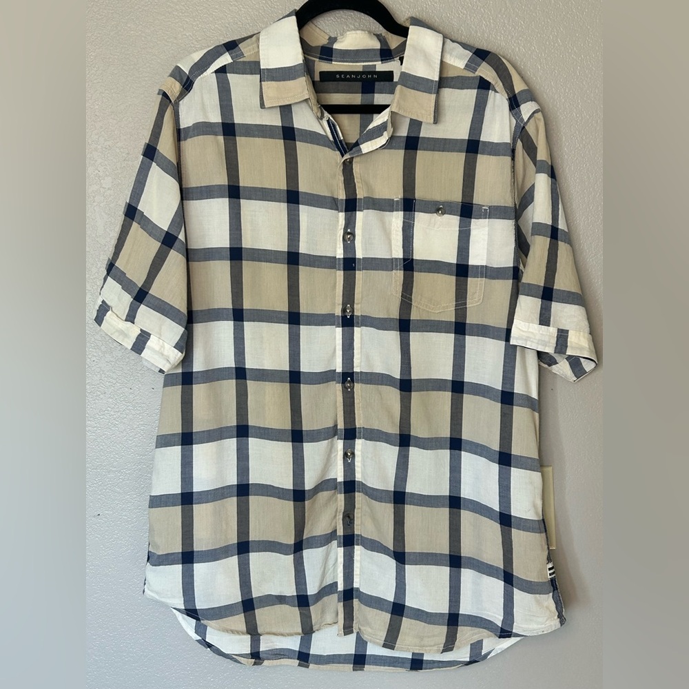 Sean John Men's Size XL Short Sleeve Button Down Shirt Y2K Diddy Pockets